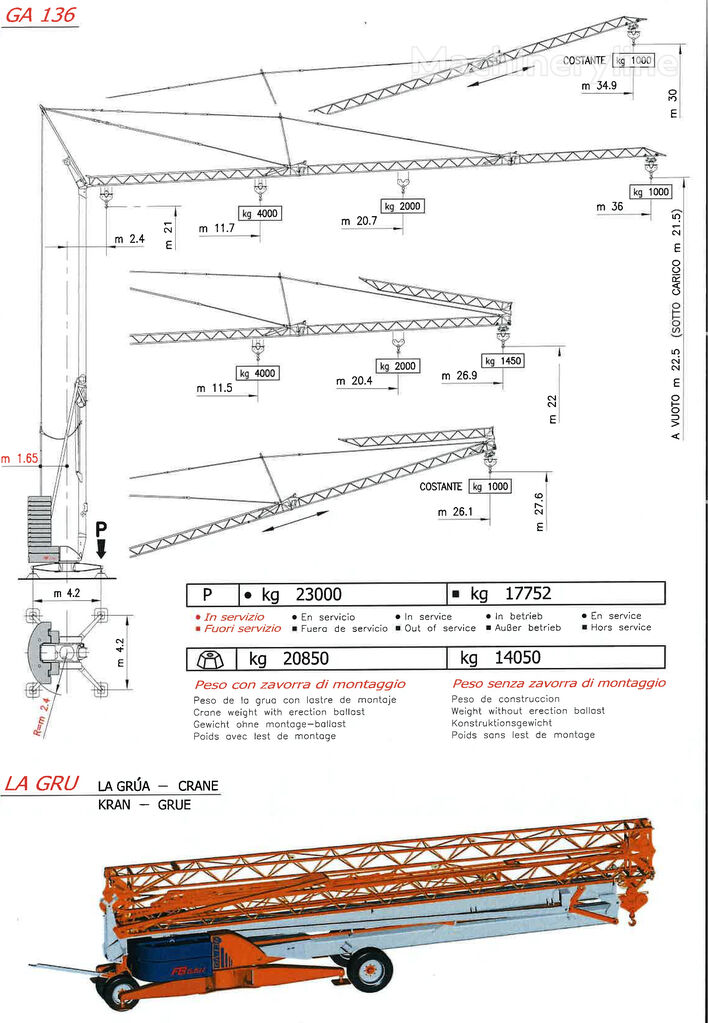 damaged FB Gru GA 136 tower crane